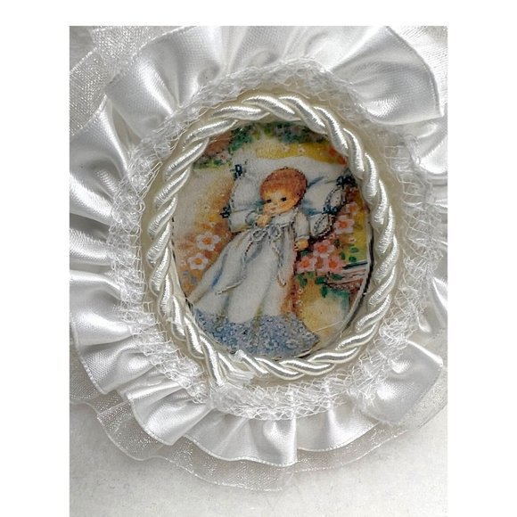 My Baptism Blanket White Christening Blanket Cotton/Fleece With Lace Trim - Picture 4 of 8